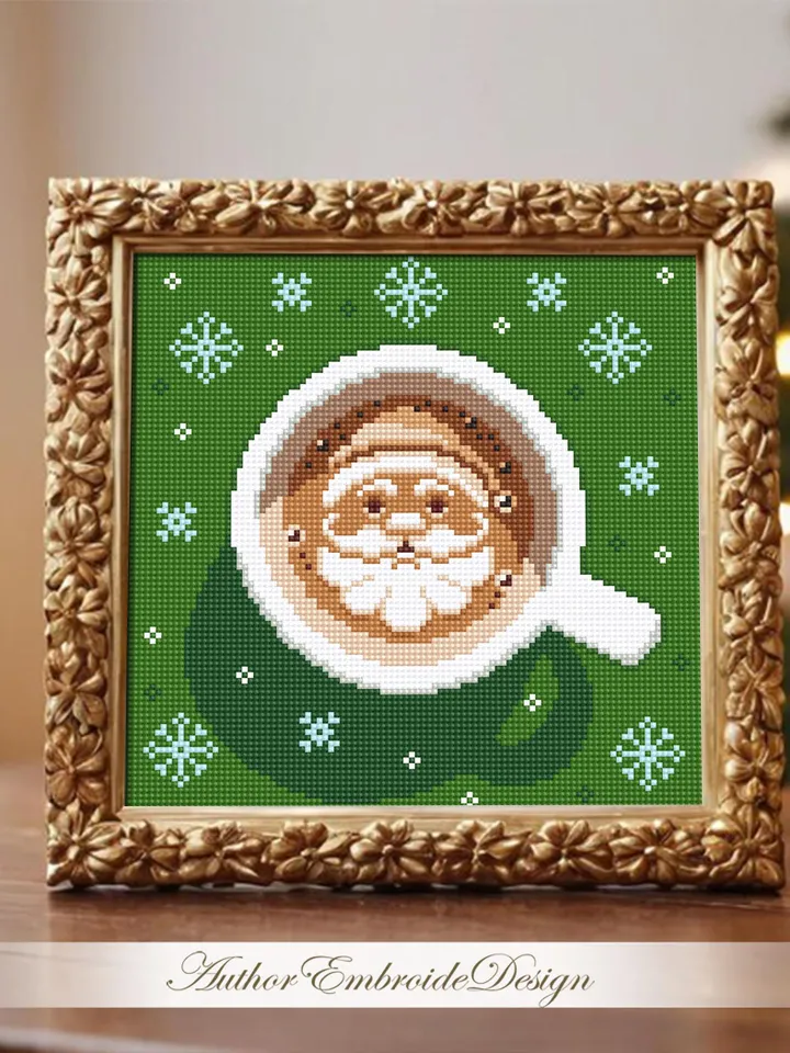 Set Christmas coffee cross stitch pattern PDF download Christmas cross stitch chart, Cup of latte cappuccino coffee, Snowflake, Deer #N150