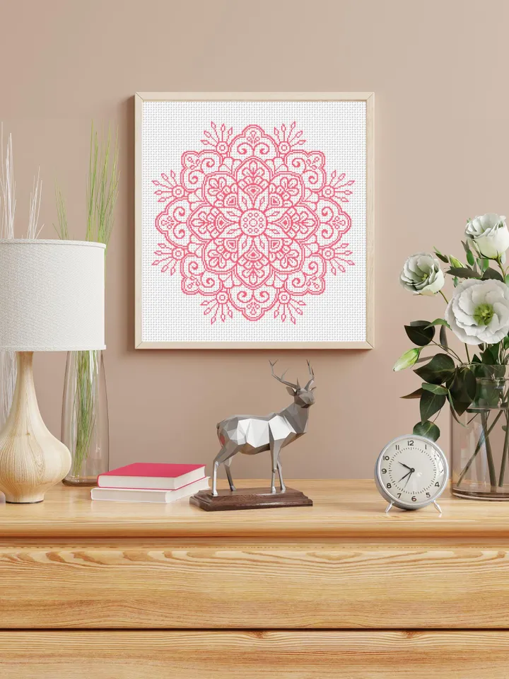 Flower mandala cross stitch pattern PDF download Mandala ornament cross stitch chart, Simple mandala pattern digital PDF for beginner #M275
