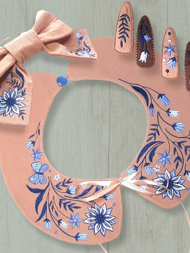 Collar, bow and hairpins in the hoop machine embroidery designs ITH digital embroidery pattern floral embroidery motif