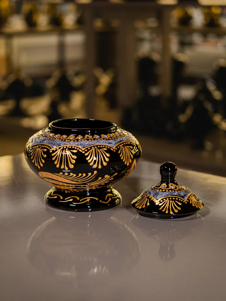 Handmade Serving Bowl | Black and Gold Decorative Candy Bowl