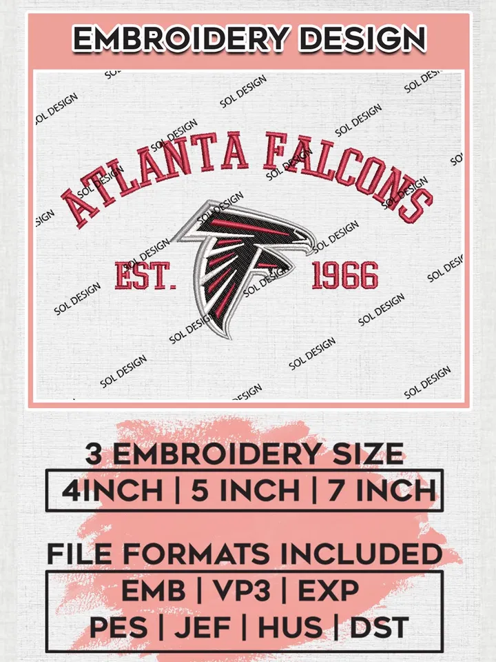 Atlanta Falcons Est 1966 Embroidery Designs, NFL Falcons, NFL Embroidery Designs, NFL TAtlanta Falcons Machine Embroidery Design, Digital Download