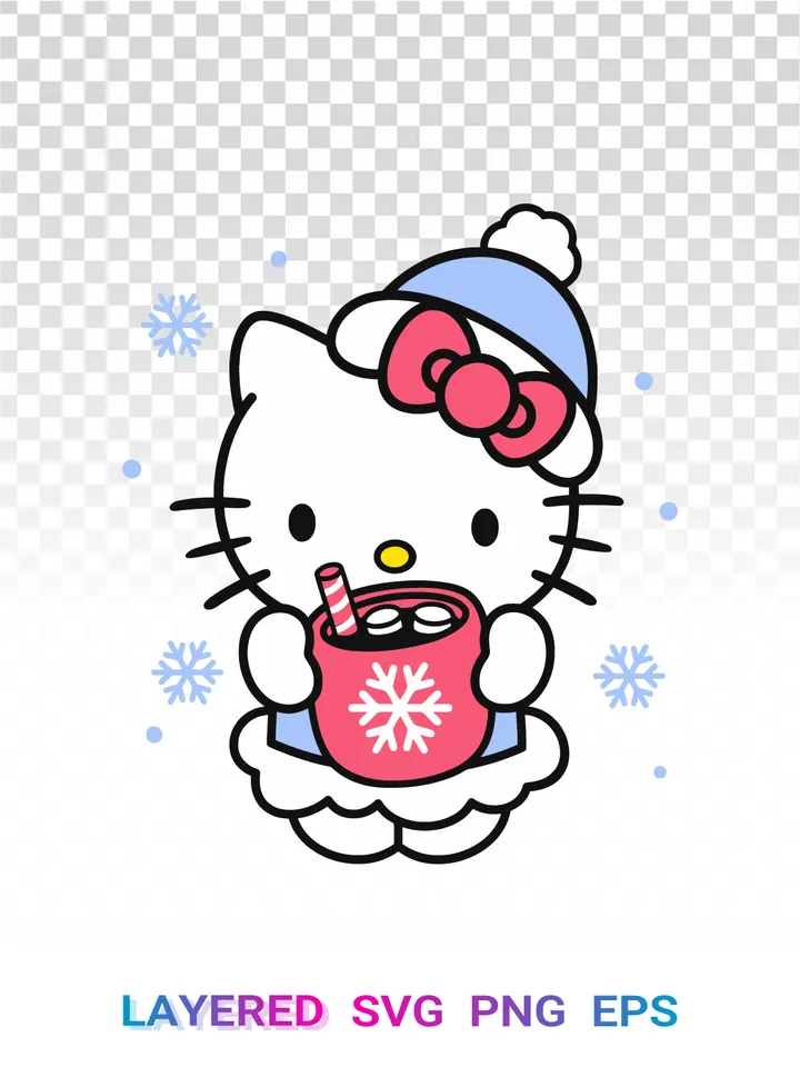 Hello Kitty Hot Cocoa SVG, Winter PNG, Sanrio Clipart ☕