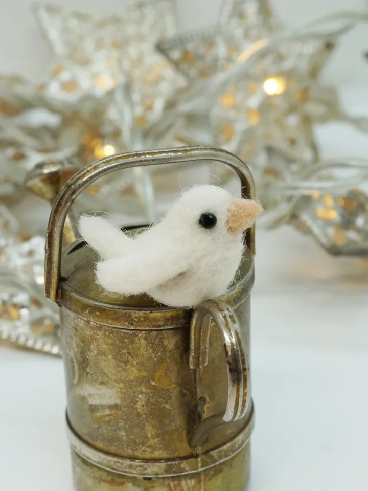 Tiny needle felted white wren, miniature bird, made to order