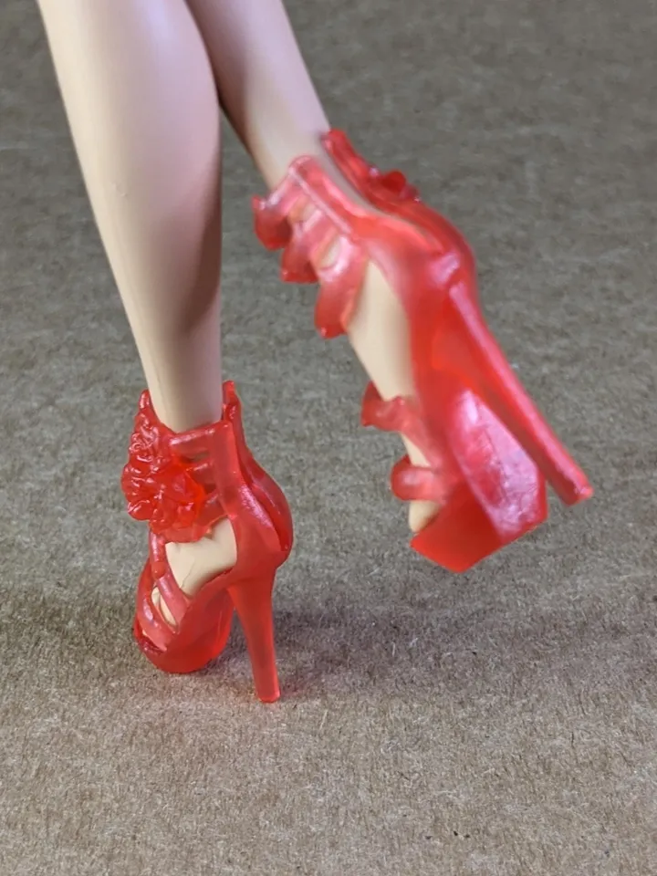 Red transparent sandals with high heels for 10.5 inch female dolls (MH, EAH)