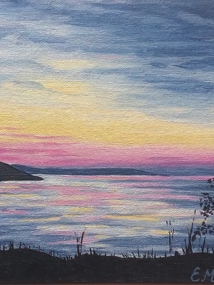 Painting Sunset on the sea, Pink sunset, Landscape acrylic, Painting with sunset, Seascape
