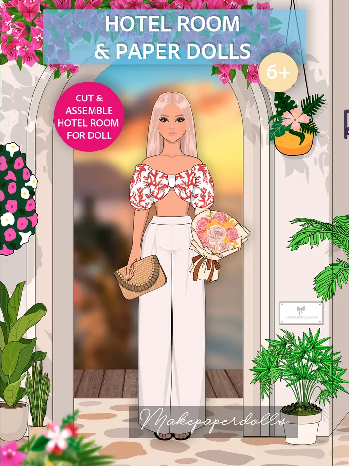 Hotel room with paper dolls