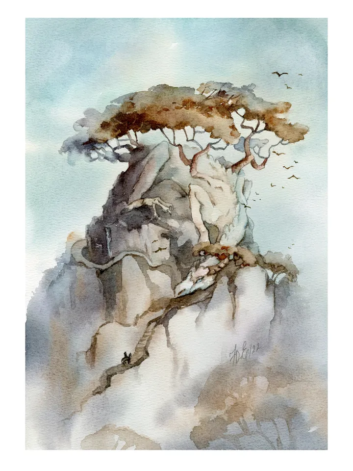 Dragon Mountain Fantasy painting Original art by Yulia Evsyukova