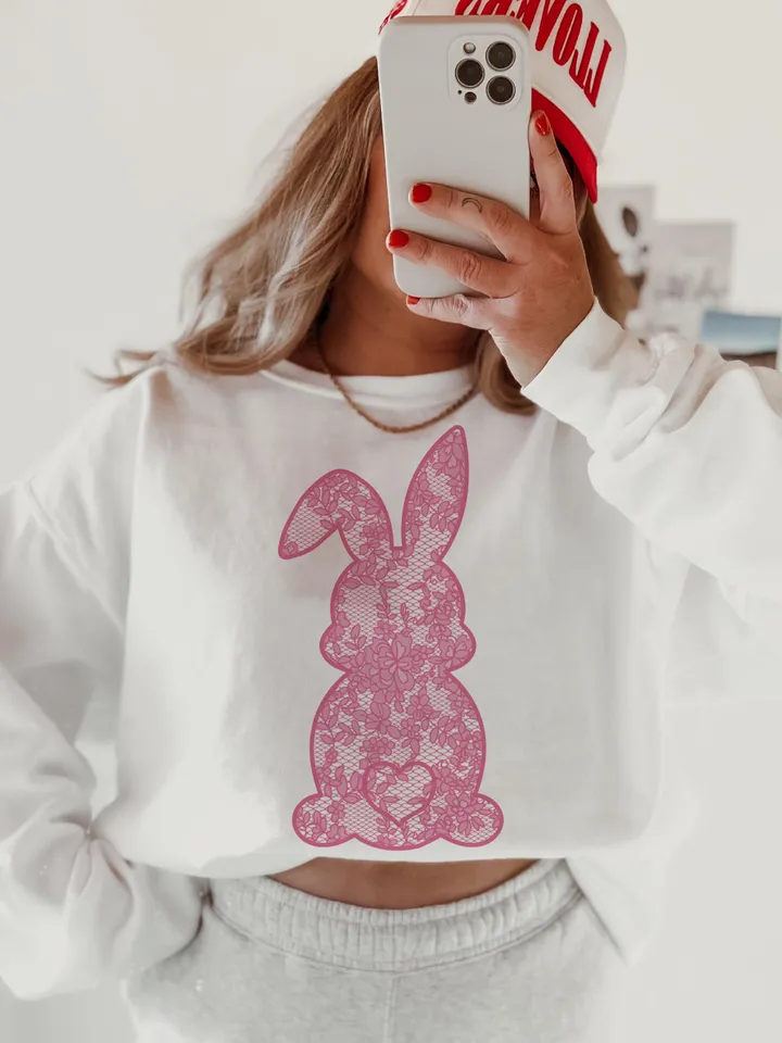 Lace Bunny Easter Png, Easter Png, Floral Bunny Png, Floral Chinoiserie Png, Bunny png, Girly easter png, Spring png, Lace Bunny Png