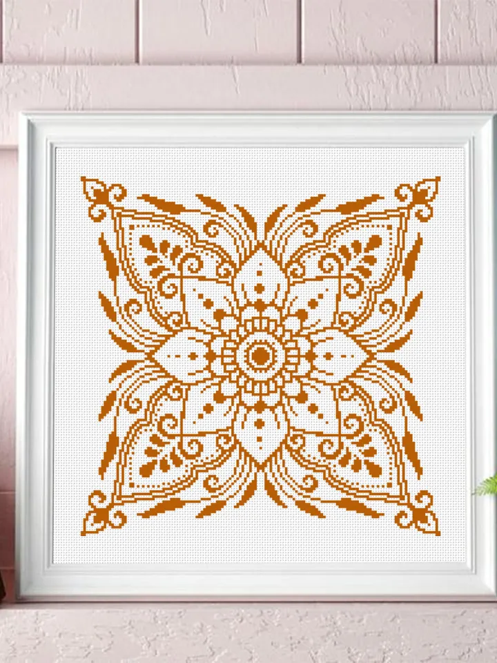 Flower cross stitch pattern PDF download Mandala cross stitch chart, Flower mandala pattern digital PDF, Floral ornament embroidery #M208