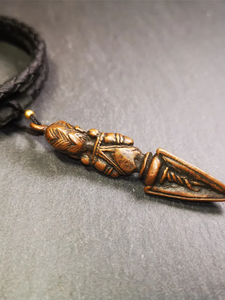 Gandhanra Antique Tibetan Amulet ,Vajrapani Phurba,Kila(Dorje Phurba) , Trantic Buddhism Ritual Implement Pendant,Made of Copper,2.36"