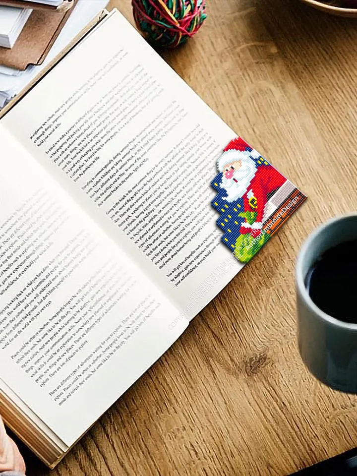 Christmas corner bookmark cross stitch pattern PDF download Santa on the roof cross stitch chart, Christmas bookmark pattern digital #B393