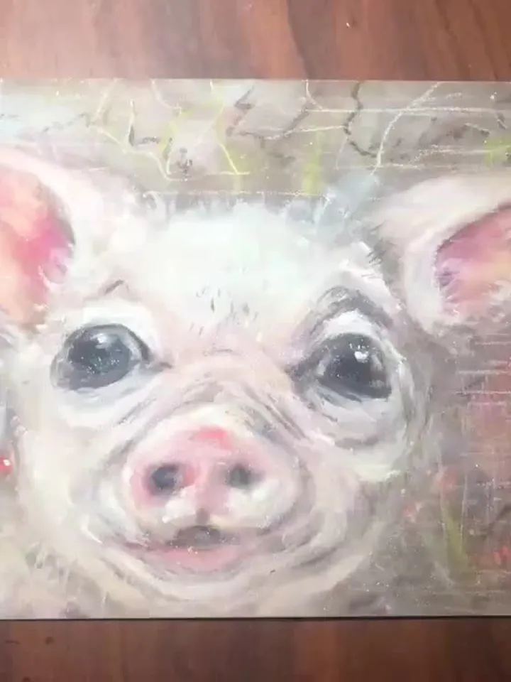 Lovely piglet original soft pastel painting,kids room decoration wall art,funny animals painting,small painting gifts
