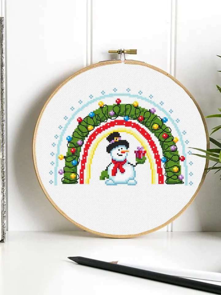 Rainbow Christmas cross stitch pattern PDF download Small snowman cross stitch chart, Christmas pattern digital PDF, Christmas lights #N138