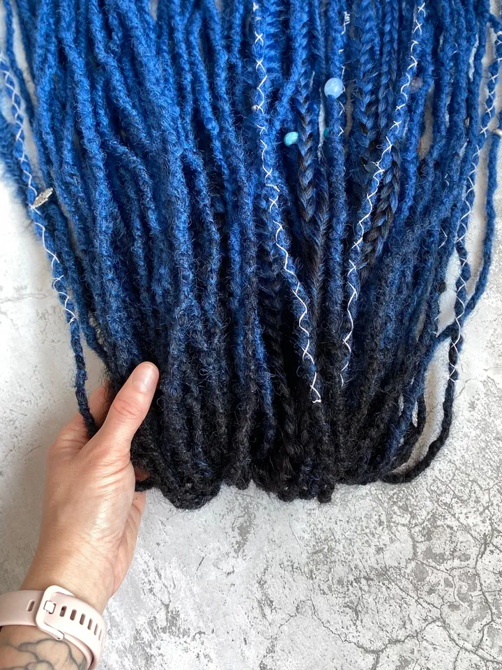 Black to blue ombre synthetic Double ended dreadlocks, ready to ship
