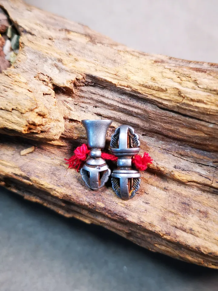 Gandhanra Handmade Tibetan Amulet Pendant,Mini Vajra and Dorje Bell, Mala Marker Bead Accessories, Made of Cold Iron
