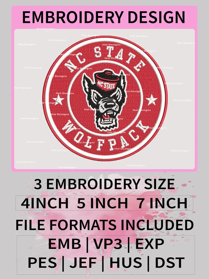 NCAA NC State Wolfpack Embroidery File, 3 Sizes, 6 Formats, NCAA Machine Embroidery Design, NCAA Logo, NCAA Teams