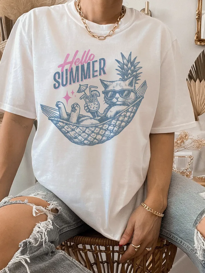 Hello Summer png,Retro summer png,Summer Vibes,Trendy Summer Png,Beach png,Beach vibes png, Funny Cat Summer,Funny Sarcastic png