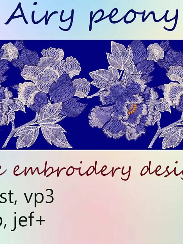 Airy peony 8x12 Embroidery Design DIGITAL EMBROIDERY