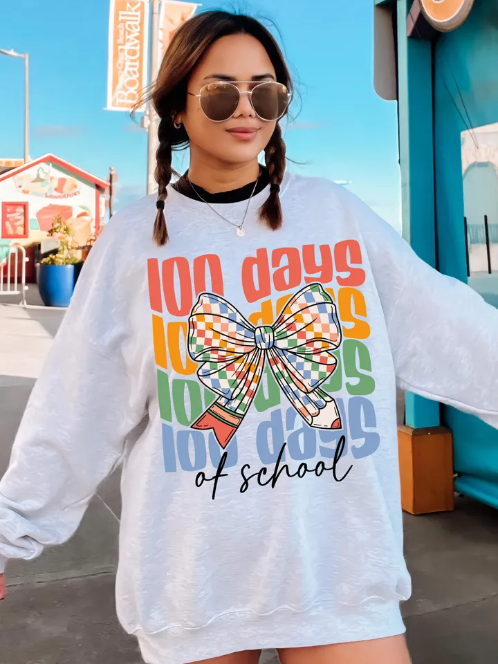 Coquette Bow 100 Days of School Png, 100 Days of School Png, Colorful Checkered Coquette Png, School Teacher Png, Teacher 100 Days Png