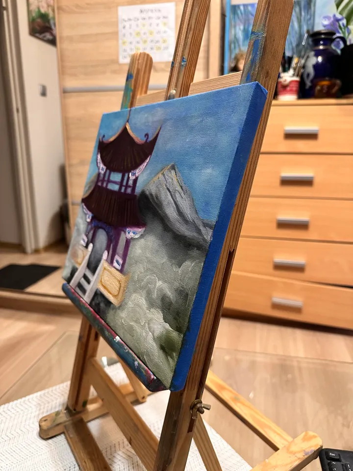 Oil Painting Shaolin Monastery Morning Fog Mountain Landscape China Buddhism Stretched Canvas 10x12 inches 25x30 cm Wall Decor Gift