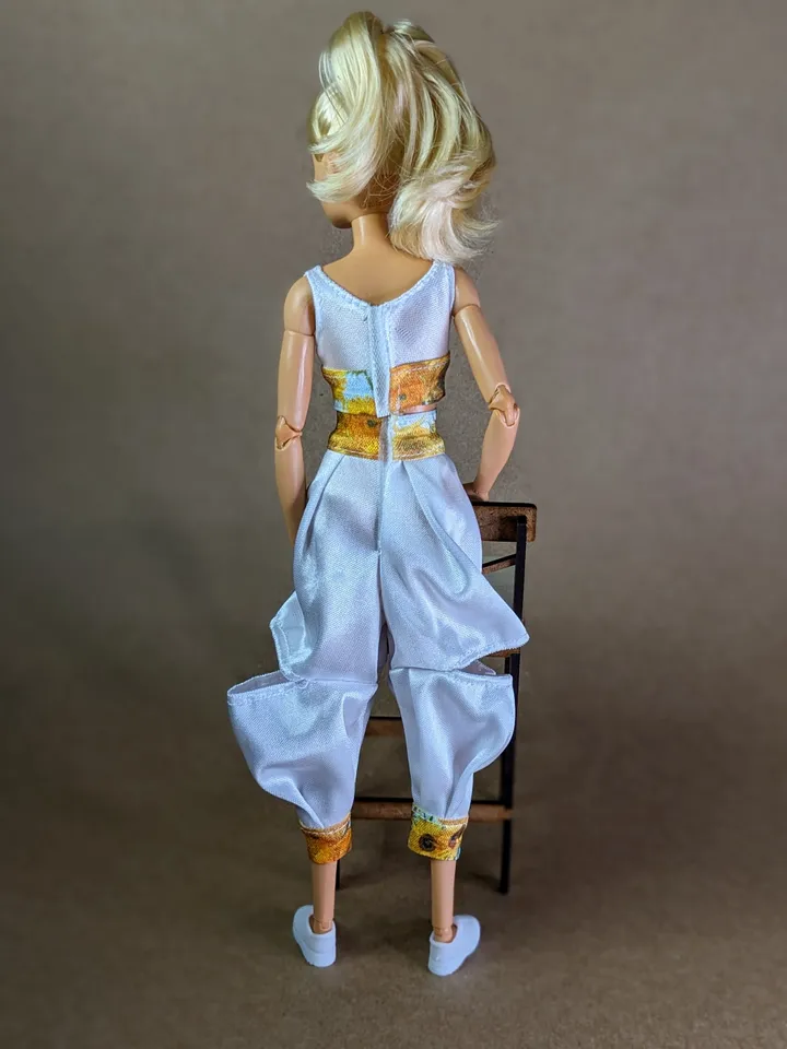 Handmade white & yellow floral print sports set for 1/6 scale fashion female dolls