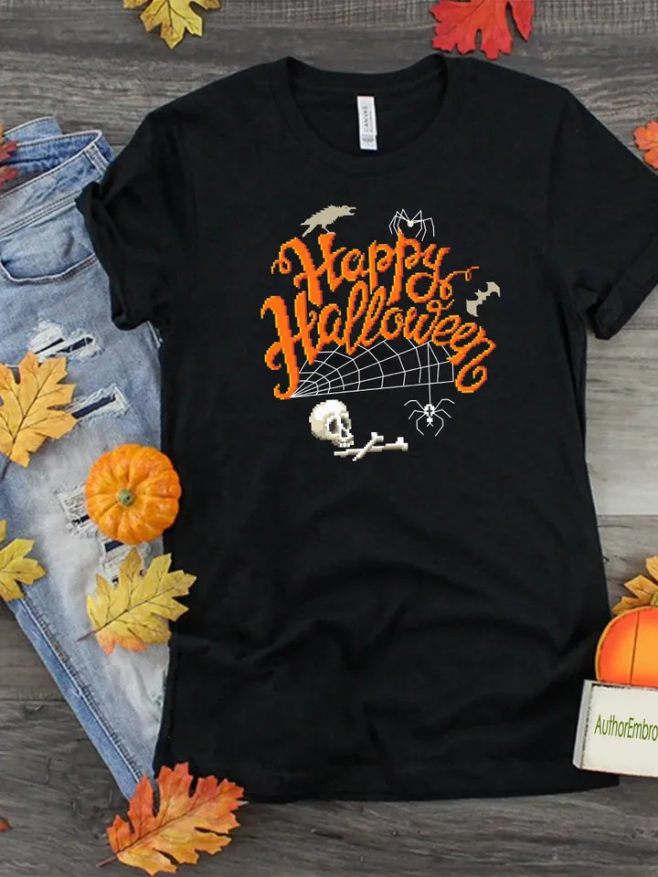 Happy Halloween cross stitch pattern download PDF Halloween skull cross stitch Spooky xstitch chart Halloween quotes Magic embroidery #H10