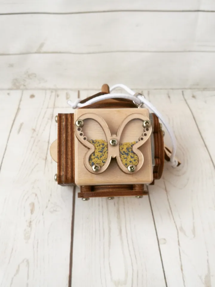 fidget toy - Busy cube - butterfly, wooden baby montessori toy for toddlers
