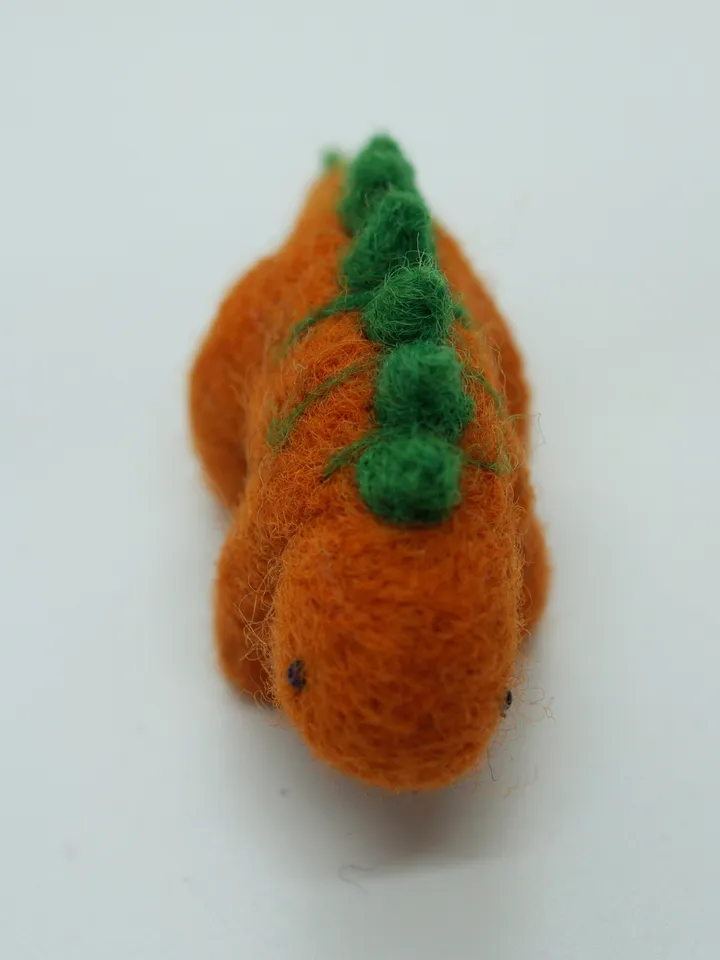 Miniature needle felted stegosaurus dinosaur, orange dinosaur, ready to ship from the USA