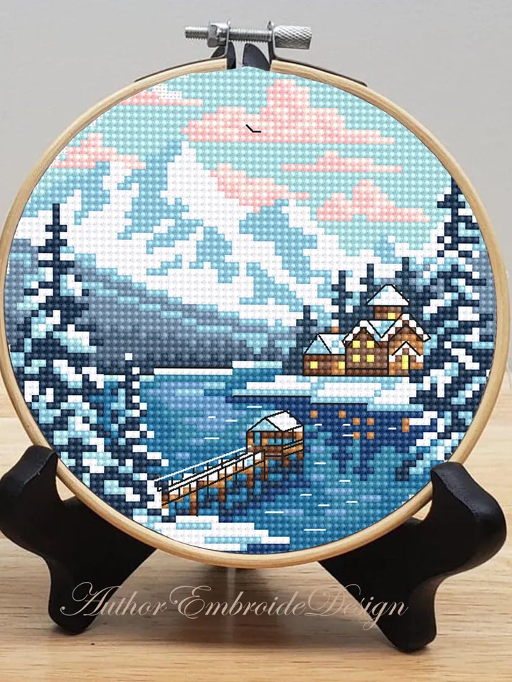 Set of 4 winter landscape cross stitch pattern PDF download Snow nature cross stitch chart Christmas pattern digital PDF Winter forest #N189