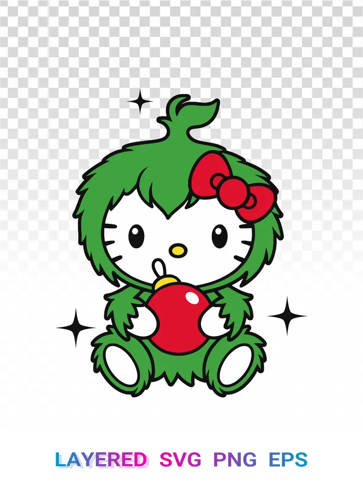🎄 Hello Kitty Grinch PNG, Christmas Crossover SVG Sanrio