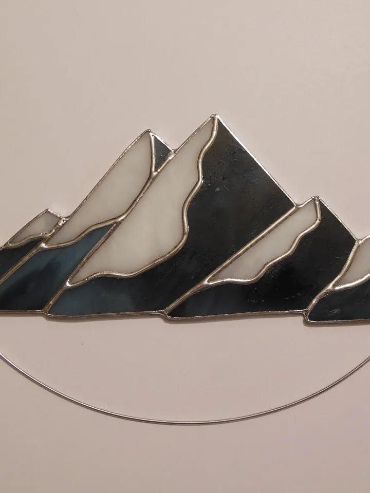 Mountains . Art Stained Glass window hanging Panel Suncatcher . landscape , garden outdoor decor