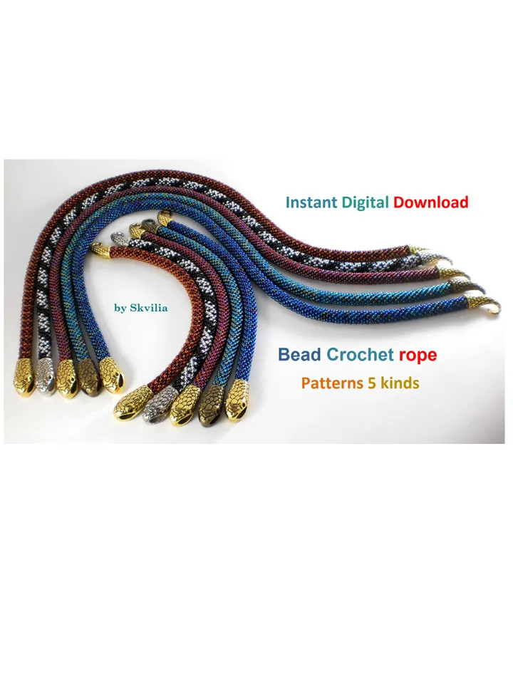 Bead Crochet Snake Necklace Bracelet patterns, Rope bead crochet, DIY, bead crocheting, bead jewelery, Instant Download, PDF patterns