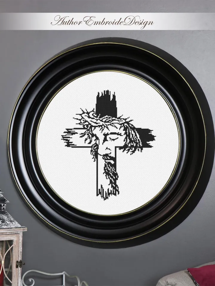 Religious cross with Jesus cross stitch pattern PDF instant download Christian cross stitch chart, Jesus on the cross digital pattern #O21