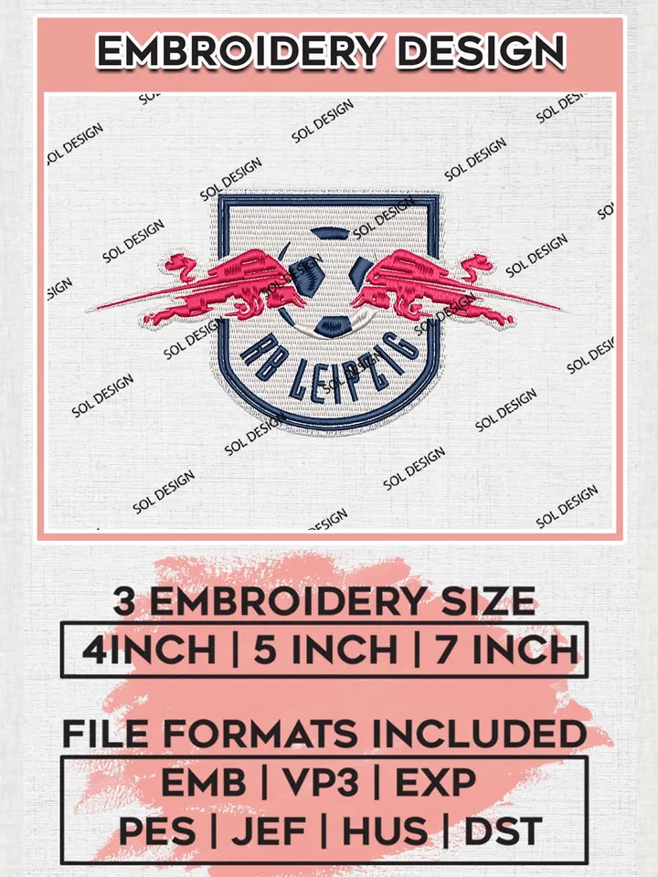 RB Leipzig Embroidery Design, Bundesliga Logo Embroidery, Bundesliga RB Leipzig Machine Embroidery, Machine Embroidery Design