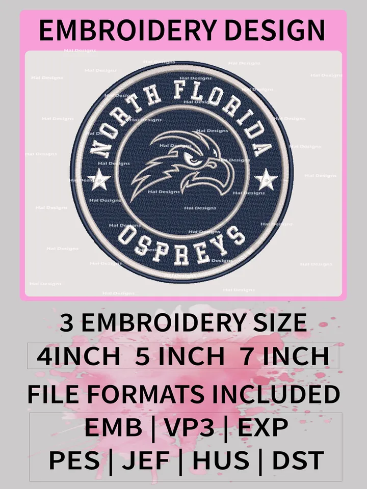 NCAA North Florida Ospreys Embroidery File, 3 Sizes, 6 Formats, NCAA Machine Embroidery Design, NCAA Logo, NCAA Teams