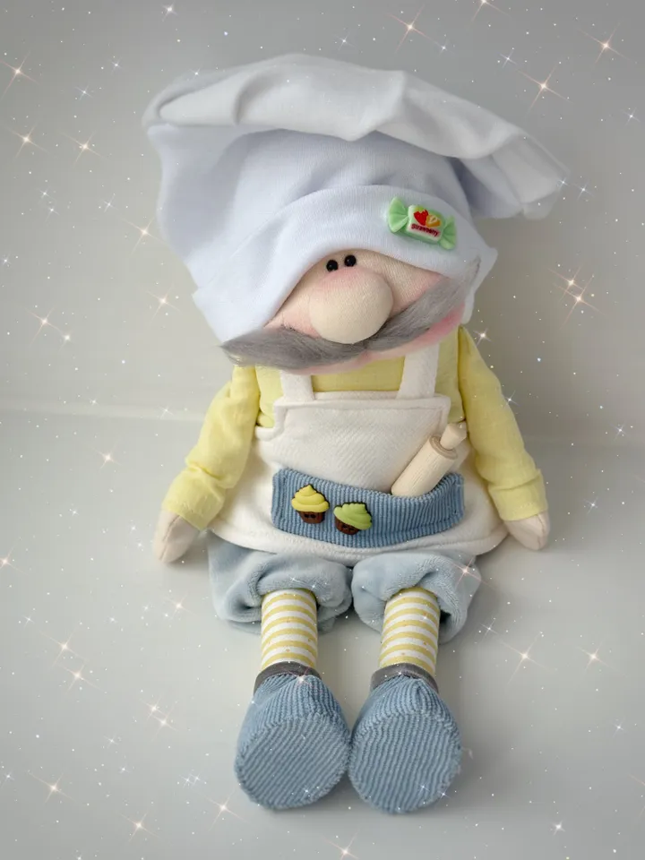 Handmade cook doll. Chef stuffed toy. Kitchen doll decor. Cook gnome.
