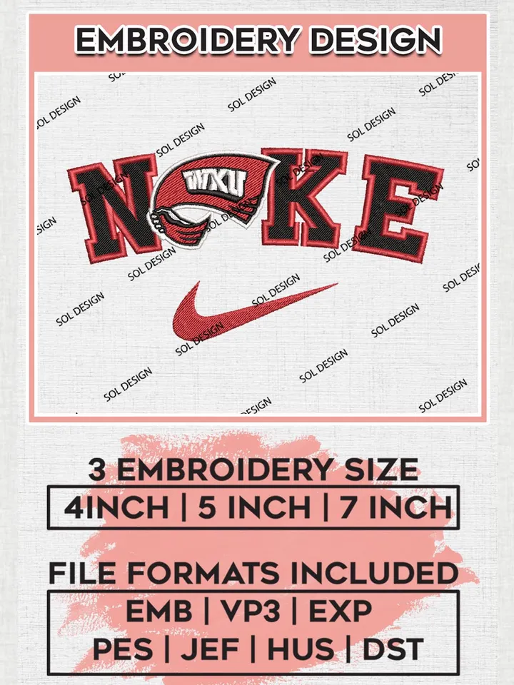 Nike Western Kentucky Hilltoppers Machine Embroidery Design, NCAA Western Kentucky Hilltoppers Embroidery Design files, NCAA Embroidery Designs, NCAA Machine Embroidery Designs, Digital Download
