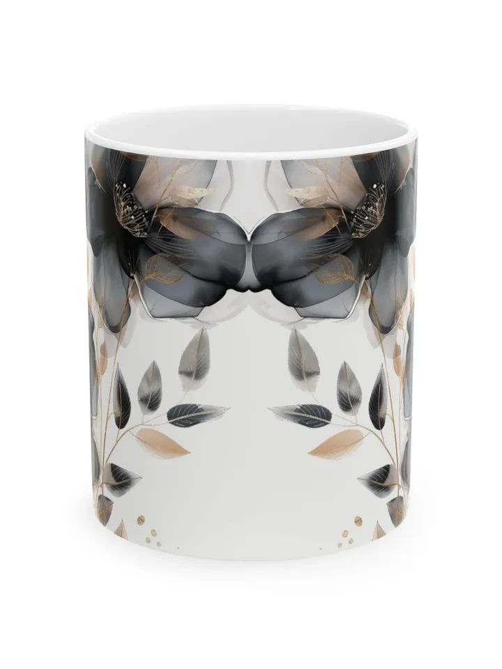 Elegant Floral Mug, Botanical Coffee Cup, White Ceramic Drinkware, Gift for Gardeners, Mother's Day Present