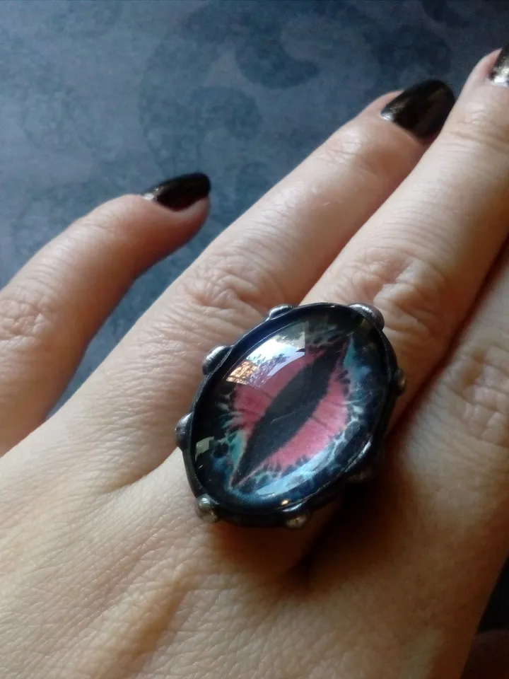 Chunky evil eye, black stained glass ring, Third eye witch ring, Halloween ring, Cat eye ring, Dragon eye ring