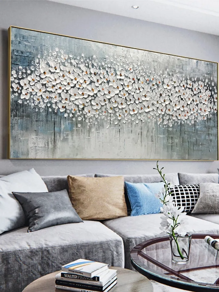 3D Oil Painting Flower On Canvas, Original White Cherry Flower,Large wall art, Palette Knife Painting, Textured Acrylic Painting, Home Decor
