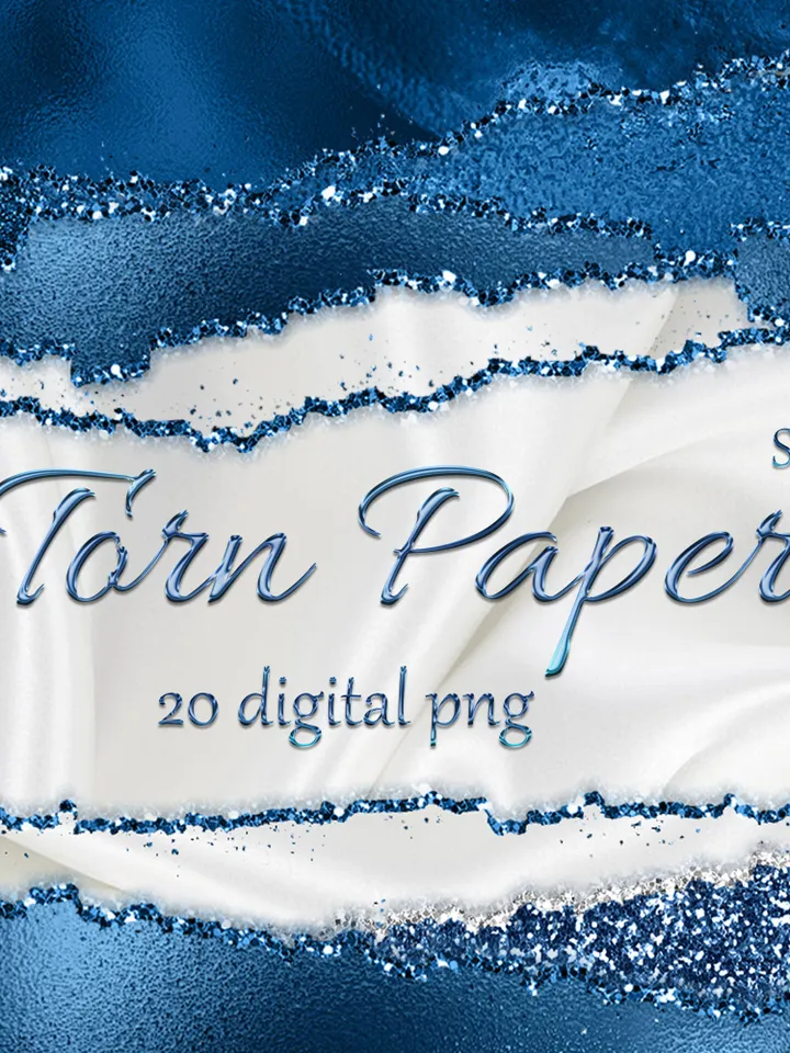Glam Edges; Glam Digital Borders; Glitter Torn Paper; Glam Ripped Edged; Commercial Use; Glam Wavy Borders; Navy Blue Torn paper clip art