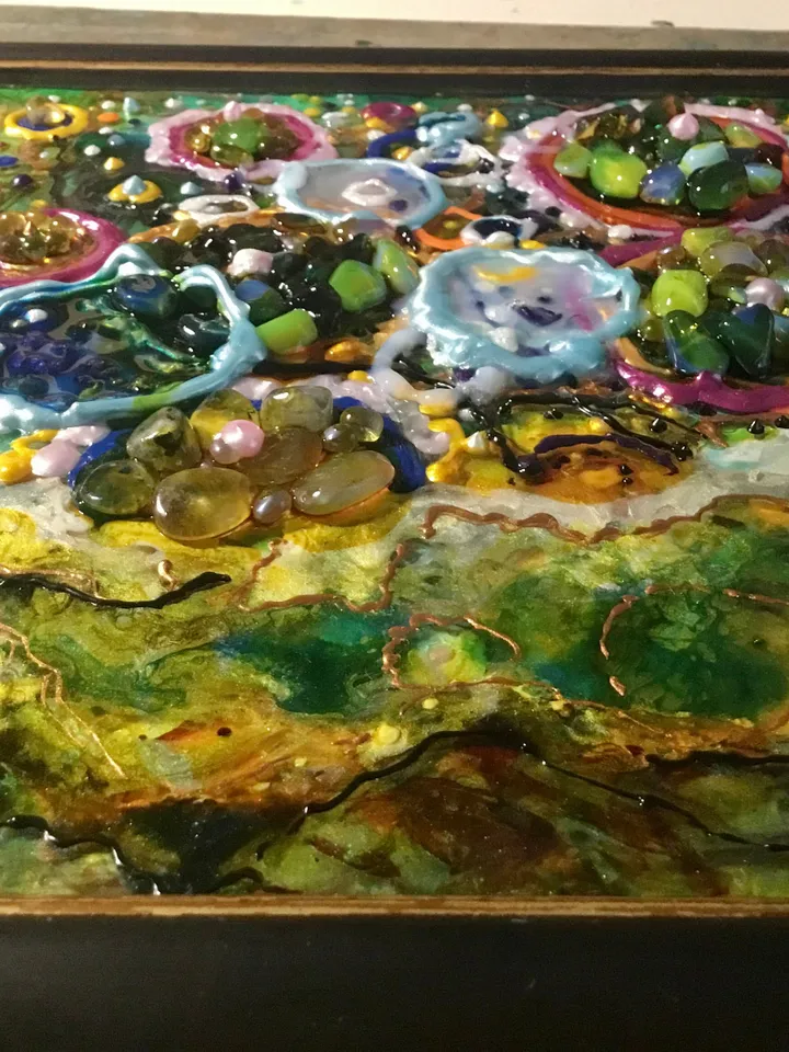 Abstract Painting on glass,stained glass panel,glass wall art,home decoration,gift,natural stones decorated.