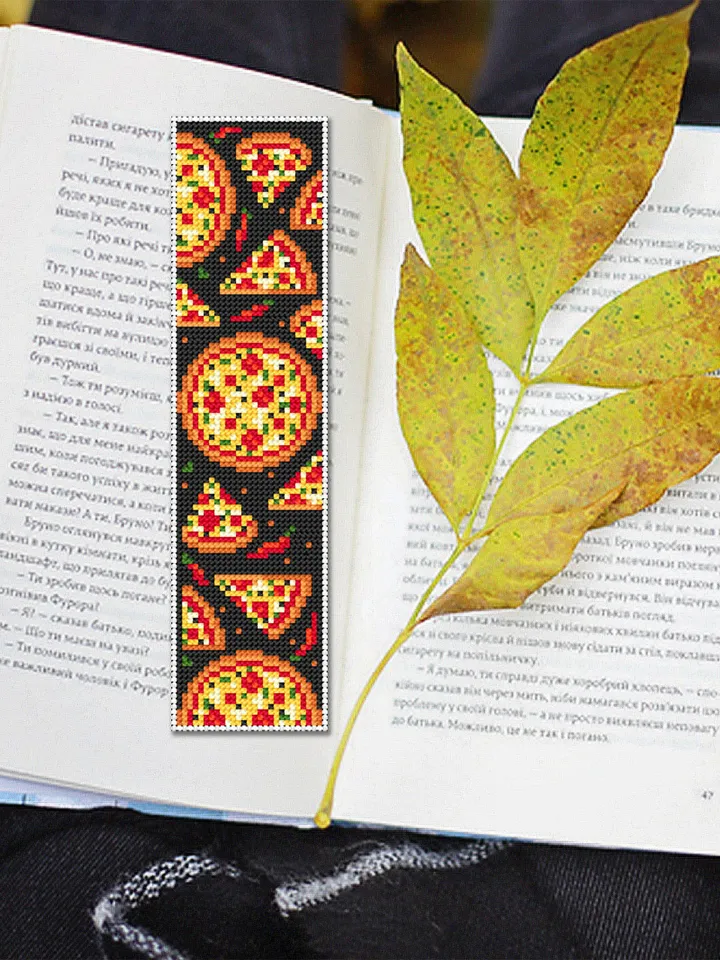 Pizza bookmark cross stitch pattern PDF download Simple handmade bookmark digital PDF, Fast food cross stitch chart, Pizza lover gift #B127