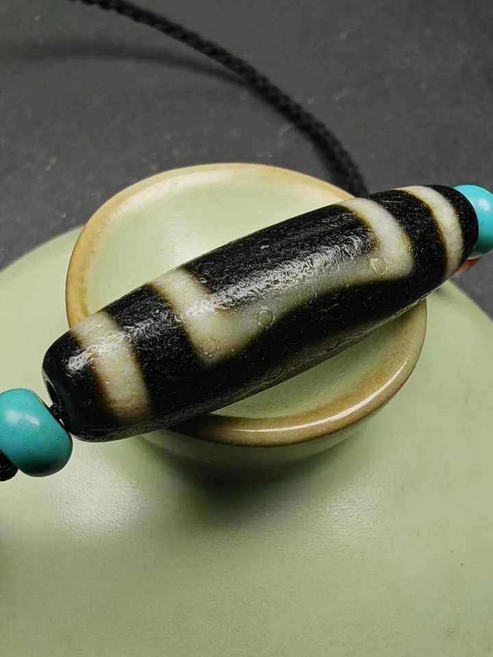 Gandhanra Antique Tibetan Dzi Bead Necklace,2 Eyes Heaven & Earth Dzi Amulet,36 x 11mm,40 Years Old