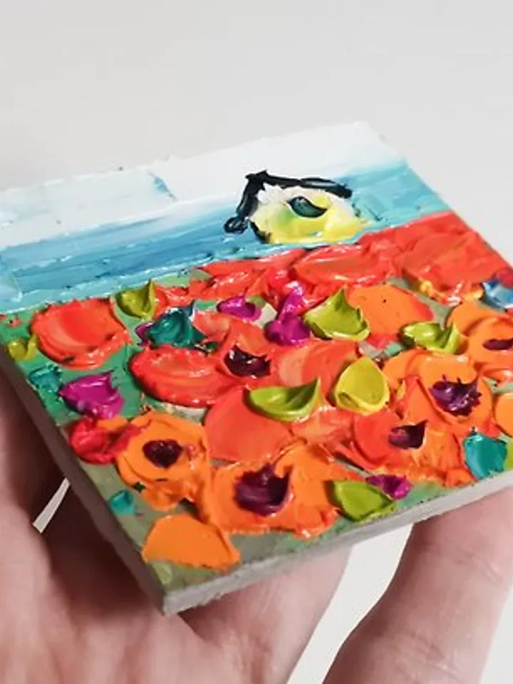 油畫原作 Sunflower Painting 手工油畫 Original Art 油畫 Small house Oil Painting Wall Decor