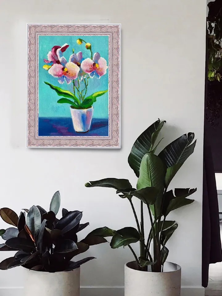 Orchid painting, original flower oil painting, pink floral art