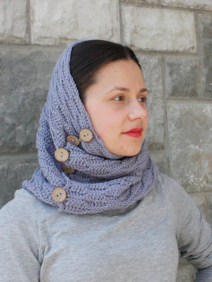Snood Sew Head Scarf Dusty Blue Neck Scarf For Women Wool Neck