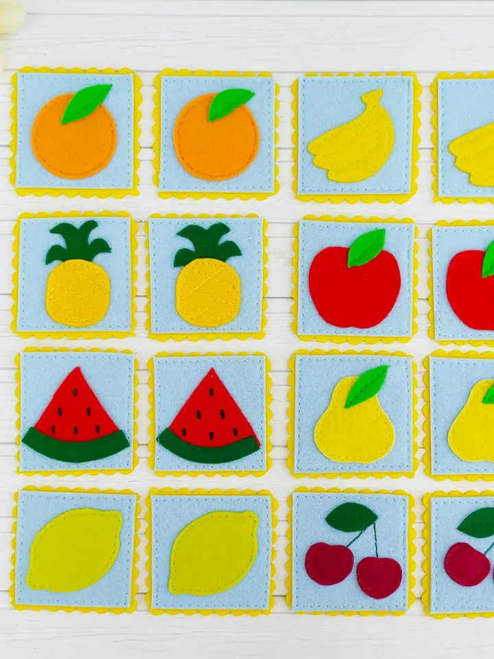 Fruit felt memory game pattern PDF, Felt matching game, Felt memory cards, Felt toy pattern, Travel Toys