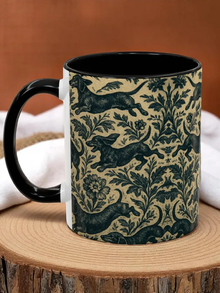Dachshund French Toile de Jouy Ceramic Mug, Toile Coffee Cup for Doxie Mom, Sausage Dog Lover Gifts, Dog Tea Drinkware, Gift For Dog Lovers