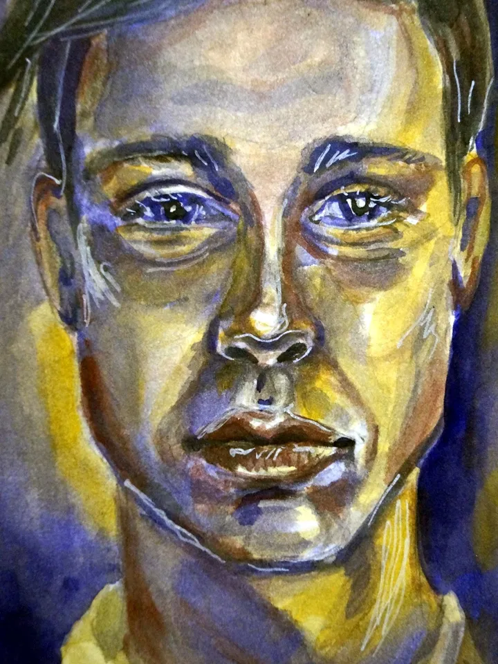 Gouache and watercolor sketch "Serious guy"